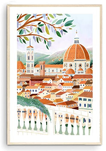 Nationcog Florenz Kunstdruck, Santa Maria Del Fiore Kathedrale, Italien, Wandkunst, Reisegeschenk, Reiseposter, Europa-Druck, Toskana-Druck, Einweihungsfeier (ungerahmt) (40,6 x 61 cm)