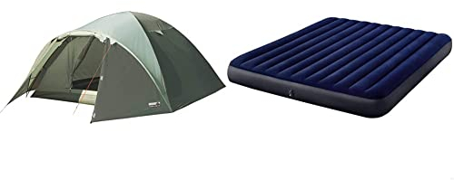 High Peak Kuppelzelt Nevada 4, Campingzelt mit Vorbau, Iglu-Zelt für 4 Personen, doppelwandig, 2.000 mm wasserdicht & Intex Luftbett, 64755, bunt, 183 x 203 x 25 cm