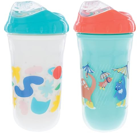 Nuby No-Spill Insulated Cool Sipper, 9 Ounce (Pack of 2), White & Aqua