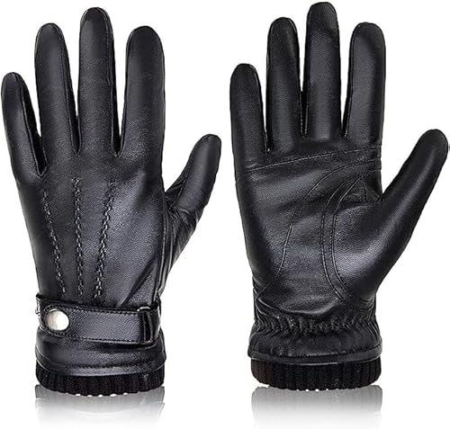 BISON DENIM Herren Echtleder Handschuhe Hohe Qualität Warmes Wollfutter Lederhandschuhe Smartphone Touch Funktion Herbst & Winter