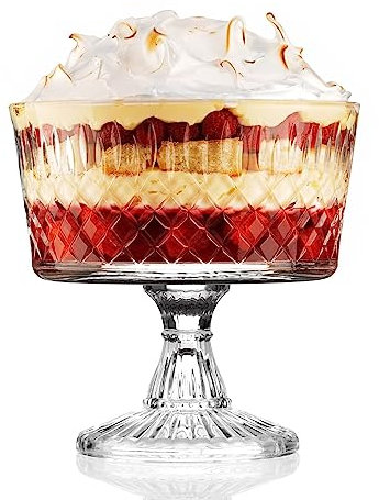 Muldale Glass Trifle Bowl Large - Footed Cut Glass Tiramisu Dessert Bowl - Trifle Dish on Stand with Straight Sides 20 cm - Vialto Design