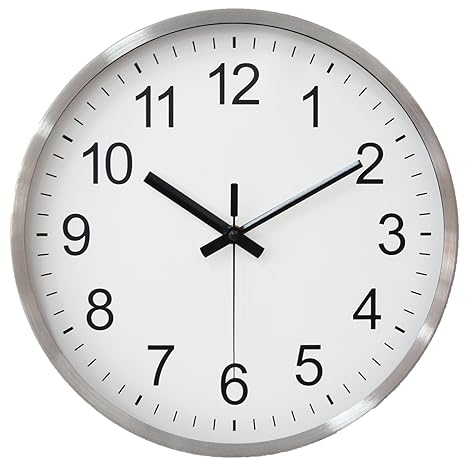 HZDHCLH 30cm geräuschlosem funkuhr wanduhr, digital Gross, für Wohnzimmer, Küche (Silbrig Weiß)
