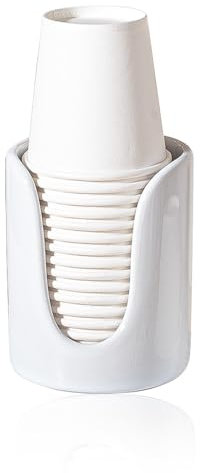 Bathroom Cup Dispenser Small Cup Holder for Bathroom, Ceramic Mouthwash Cups 3 4 oz Cup Dispenser Accessories, 1 Pack, White