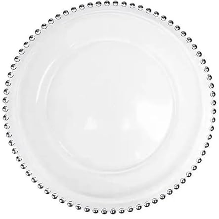 Plato XL de cristal transparente de 33 cm con borde plateado (1), 12 platos decorativos, para bodas, bautizos, cumpleaños, Navidad y fiestas, reutilizables