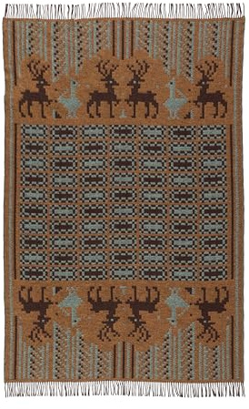 ÖJBRO VANTFABRIK – Skåne Måns – Wolldecke mit Fransen, 130 × 200 cm, aus 100% Schafwolle, gewebt, warm & weich, folkloristisches nordisches Design