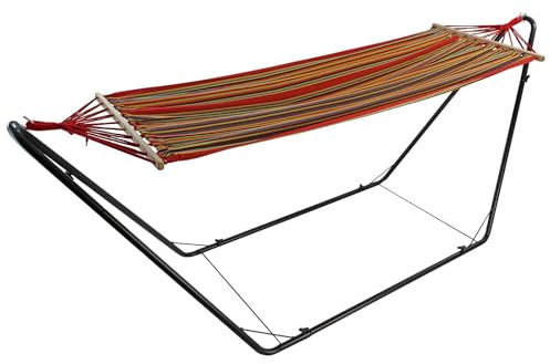 Easigear Garden Hammock with Metal Stand Frame, 200cm x 100cm, Multi-coloured