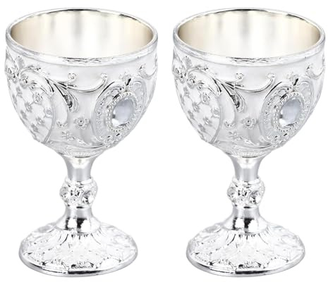 2 Stück Goldene Metall-Weinbecher, Vintage, Exquisites Design, Retro-Weinkelch, Gläser, Dekoration für Zuhause, Party, Hochzeit, Geschirr (Silber Weiss)