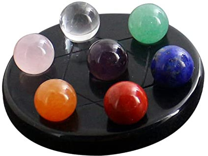 SOESFOUFU 7 Chakra Edelsteinkugeln Satz Mit Schwarzem Obsidian Ständer Herzchakra Hexagramm Heilkristalle Für Meditation Fengshui Stressabbau Und Energiearbeit