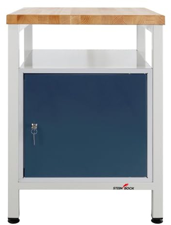 Steinbock Werkbank mit 1 Tür, Regal- und Ablageboden | 300 kg Tragkraft | HxBxT 84 x 60 x 60 cm | Anthrazitgrau | 4 cm Starke Holzplatte | stabiles Stahlgestell | Made in EU | Profi-Werktisch