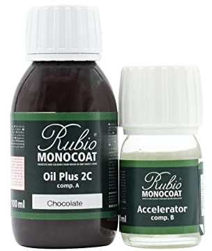 Rubio Monocoat Wood Oil Finish 5 m² - Chocolate - 130 ML | Oil Plus 2C | Quick-Dry, Eco-Friendly Linseed Wood Oil for Indoor Use, Includes Accelerator (Part B) | Protector