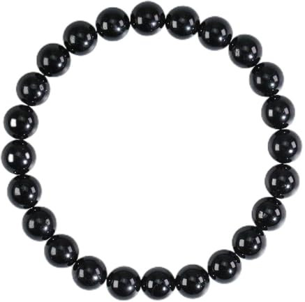 Ouubuuy Black Tourmaline Crystal Beads Bracelet 8mm Natural Gemstone Beaded Bracelets Healing Crystal Bracelet for Women Mothers Day Gifts