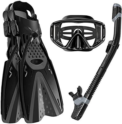 Tauchmaske, Tauchmasken, Trockenschnorchel-Set, verstellbar, Panorama-Weitsicht, Tauchen, Tieftauchen, Schnorcheln, professionelle Schnorchelausrüstung mit Flossen für Erwachsene und Kinder