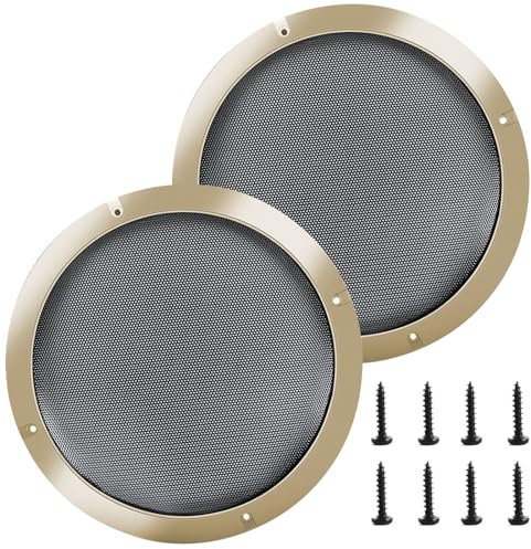 AICARS 8'' Speaker Grill Cover 8 Inches Speaker Subwoofer Grill Grille Cover with Metal Mesh and Gold Plastic Rim for Car Speakers, Home Speakers