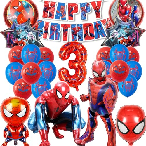 SWOKKTS Spiderma Geburtstagsdeko 3 Jahre, Spiderma Riesigen 3D Luftballons Deko 3 Jahre Junge, Spidy Geburtstag Deko Ballons Set, Spiderma Deko Geburtstag Kinder 3 Jahre (Spiderma Party Deko 3 Jahre)