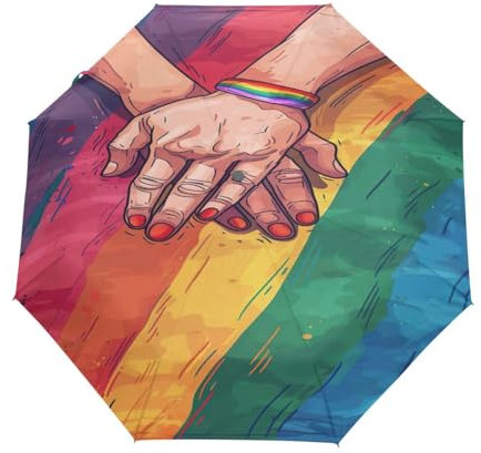 GAIREG Gay Pride Regenschirm mit Flagge, zusammenklappbar, automatisches Öffnen, kompakt, leicht, Reise-Regenschirme für Regen