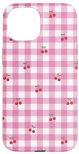 Motif Vichy rosé Rétro Cerises Rouges Mignonnes, Thème Coque pour iPhone 15