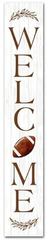 Bidesign Tall (48x8) IN Welcome Vertical Signs For Front Door Porch Standing Hanging Rustic Wooden Fall Football Porch Sign For Farmhouse Yard Wall Decor Autumn Harvest Thanksgiving Decoration
