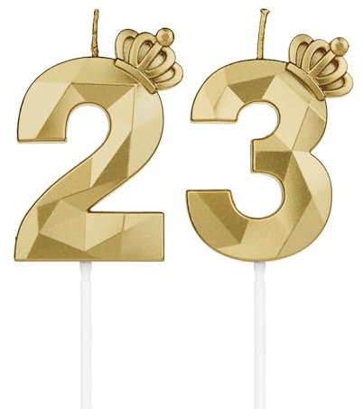 Geburtstagskerzen Zahlen 23 mit Krone，3D Kerzen Geburtstag für Kuchen geburtstagsdeko, Geburtstag Kerzen Zahlen, Geburtstagskerzen Kinder für Partys, Hochzeiten, Firmenfeiern, Jubiläen (Gold, #23)