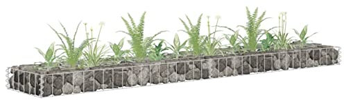Homgoday Gabione Hochbett aus verzinktem Stahl 180 x 30 x 10 cm, Möbel, Blumenkasten für den Außenbereich, Gabione Blumenkübel Gabione Stein Korb Zaun Garten Gabione Gabione