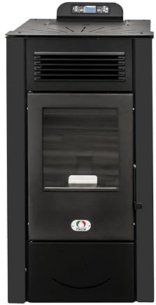 STUFE A PELLET ITALIA San Diego 12 Kw 5 Stelle Canalizzata - Stufa ad Aria Ventilata Efficienza 91% Scalda 120m² Autonomia 15H Certificata 5 Stelle 5 Potenze Programmabile Garanzia 24 Mesi Nero