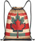 HJLUUFT Retro-Rucksack mit Kanada-Flaggenmuster, Kordelzug, wasserdichter Rucksack und Cinch-Tasche mit verstellbaren Kordelzügen, Schwarz, Small