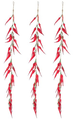 ANCLLO 3 Stück künstliche Paprika-Schnur zum Aufhängen, Simulation lebensechter scharfer Chili-Gemüse-Obst-Girlandenranken für Zuhause, Küche, Bauernhof, Party, Wanddekoration