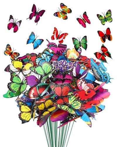 QLEUIFT 30 pcs Garten Schmetterlinge Stangen Patio Bunt Schmetterling Gartenstecker Ornamente auf Stöcke für Pflanzendekoration, Gartendekoration
