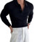 Nbzsmlkn Long Sleeve Polo,Men's Knit Ribbed Polo Sweater Long Sleeve Casual Dress Collar Quarter Button Golf Shirts Sweater Solid Pullover Tops (Black,M)