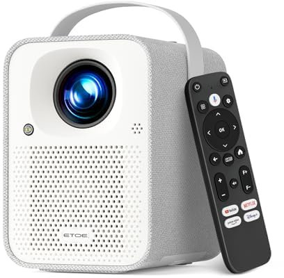 ETOE Portable Projector - Native 1080P, 500 ANSI Lumens, Android TV 14.0, Netflix & Disney+ Certified, Dolby Audio, Auto Focus & Keystone Correction,2 * 5W speaker, Quiet Operation
