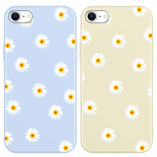 Yoedge 2 Stück Blume HandyHülle für iPhone 8/7 / SE 2020 / SE 2022 Hülle 4,7, Schutzhülle für iPhone SE Case Weiß Blumen Muster Design Aesthetic Mädchen Frauen Geschenk Weich Silikon Stoßfest Cover