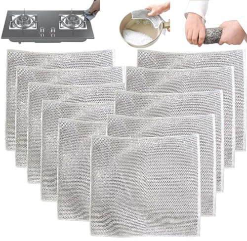Argumub 5/10PCS WaterJake Scratchy-Wipes Reinigungstuch, Mehrzweck Geschirrspüllappen Aus Draht Für Nass Trocken Multifunktionale Kratzfeste Draht-Geschirrtücher (10PCS)