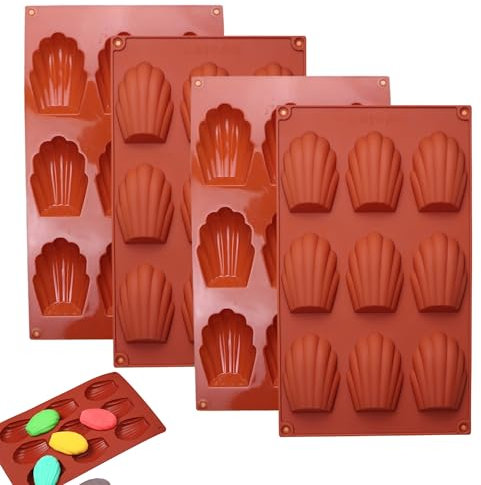HXSYKJDM 4 Stück Madeleine Backformen, 9 Hohlräume Silikon Madeleines Backformen, Antihaftbeschichtete und BPA-frei, Muschelförmige Silikonformen
