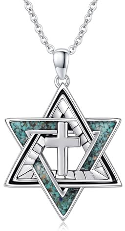 Davidstern Halskette Herren 925 Sterling Silber Davidstern Anhänger Hexagramm Oxidiert Amulett Unisex Jüdischer Schmuck für Jungen Ehemann Sohn Männer Frauen Weihnachts mit 22+2 Zoll Kette (Kreuz)