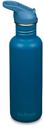 Klean Kanteen 1011194 Classic Narrow (Flip Sport) Gourde de vélo avec bouchon en acier inoxydable de couleur bleue avec un volume de 800 ml