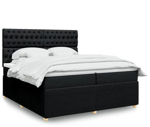 Somanki Boxspringbett mit Matratze Schwarz 200x200 cm Stoff, Bett, Bed Frame, Familienbett, Bettrahmen, Bett Gestell, Bett Rahmengestell, Schlafzimmer Bett - 3294472