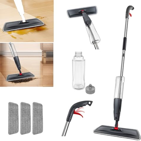 Sprühmop Flash Speed Mop,Microfaser Flachmop Set mit 3 austauschbaren Pads,Bodenwischer Nass&Trocken Bodenreinigungsmop mit 360°Drehbarem Kopf & 700 ml Tank für Laminatboden/Haushaltsreinigung