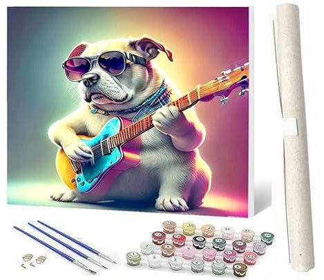 WMZPOY Romantic Fairy Paint by Number for AdultsDIY Oil Painting Kits Bago Dog Guitar onCanvas with Brushes and Acrylic Pigment for Home Decor 16x20 inch (Frameless)