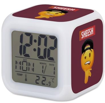 Fabulous Wecker Würfel beleuchtet rot – Sheesh Collage Vintage Illustration Art Humor Millennials Emoji Expression Zoom – 7,8 x 7,8 x 7,8 cm – Retro Beleuchtung mehrfarbig LED