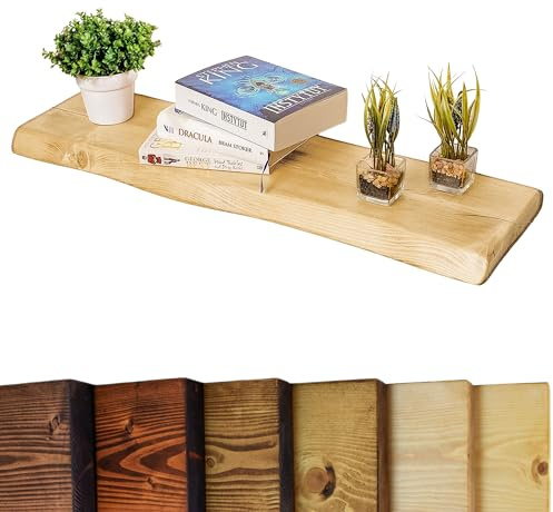 Live Edge Rustic Floating Shelf 6x2 inches, 40cm long - Antique Pine Finish Reclaimed Wood Floating Shelves for Wall Decor, Rustic Wooden Shelves for Bedroom, Living Room, Kitchen, or Bathroom
