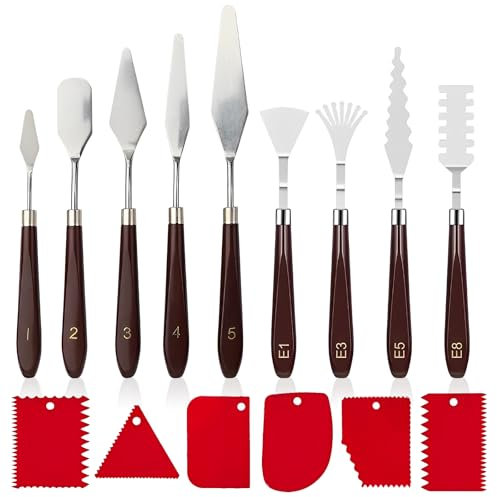 15 Pcs Palette Knife Set, Craft Knife Palette Stainless Steel Knife Painting Pallet Knife Painting Tools with 6 Plastic Scraper Oil Painting Mixing Scraper for Acrylic Painting