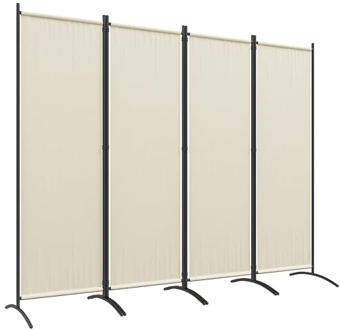 Outsunny Paravent 221 x 172 cm, paravent de Jardin à 4 Panneaux, cloison de séparation avec Pieds Larges, pour terrasse, Piscine, Balcon, en Tissu Polyester de 180 g/m², crème