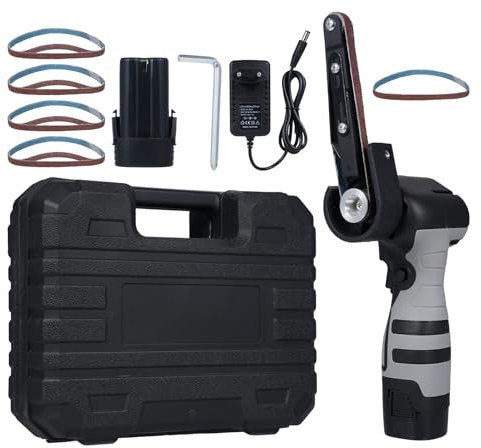 Smerigliatrice a nastro a batteria da 16,8 V, con 10 nastri, con 2 batterie da 1500 mAh,Adatto per metallo e legno