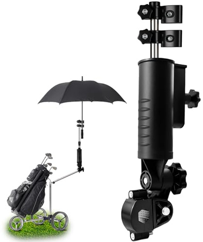 iLSKW Heavy Duty Golf Push Cart Umbrella Holder Extension Upgraded Strong Windproof Design Aluminium Alloy Base with 180 Degrees Adjustment Stroller Umbrella Holder for Wheelchair, Lawn Mower
