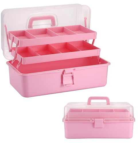 SUMNACON 3-lagier Mehrzweck-Box BPA-frei Nähkasten Medizinkoffer Stiftebox Einstellbare Sortierbox Kosmetikbox Tragbare Orgnizer mit deckel für Bastel Make-up Werkzeug Rosa