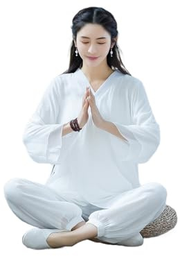 GHHZML Tenue Tai Chi Femme Ensemble de vêtements de méditation Traditionnels en Lin for Femmes, Costume Hanfu amélioré, Uniforme Ample de Danse de Tai Chi Yoga(White,2XL)