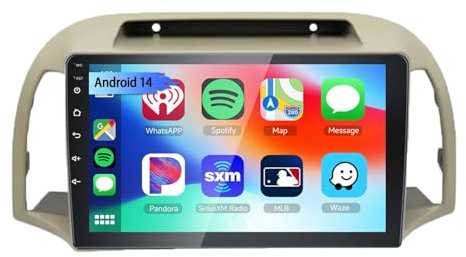 Android 15 Radio Coche 2 DIN 9 Pulgadas para Nissan March Micra K12 2002-2010 con Cámara de Respaldo Controles del Volante Bluetooth GPS Navi CarPlay inalámbrico con Bluetooth Dual Pantalla táctil HD