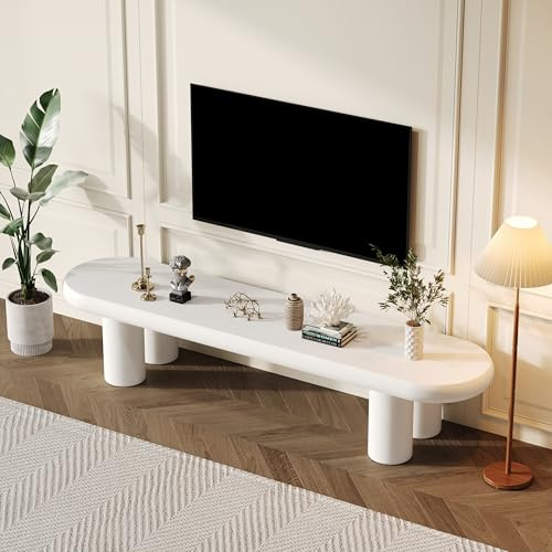 BTM White Painted Coffee Table, TV Stand for TV up to 70 inch, White TV Table, 160x40x40cm