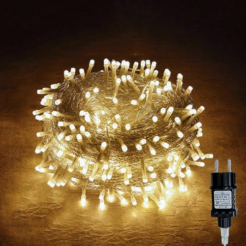 Gresonic 100/200/300/400 LED elektrische Leuchtkette mit Stecker außen und innen für Hochzeit Weihnachtsfest warm weiß (Warmweiss, 100LED)
