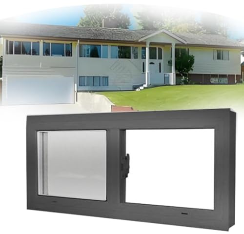ZIUSFAC Keller Ersatzfenster Badezimmer Schiebefenster 95 85 75 65 55 45 35cm Kellerfenster Aluminium Schuppenfenster Mit Gehärtetem Glas/Bildschirm(Gray,(WxH) 80x50cm/32x20)