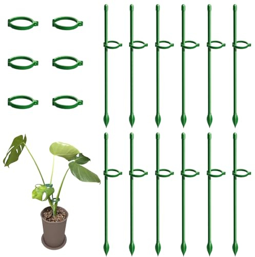 12 Stück Pflanzenstütze, 30cm Staudenhalter Rankhilfe Zimmer mit Clips, Grün Einstellbar Pflanzenhalter für Monstera Orchideen Tomaten Rosen und Blumen